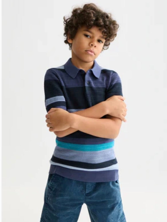 Structured Knitted Striped Polo