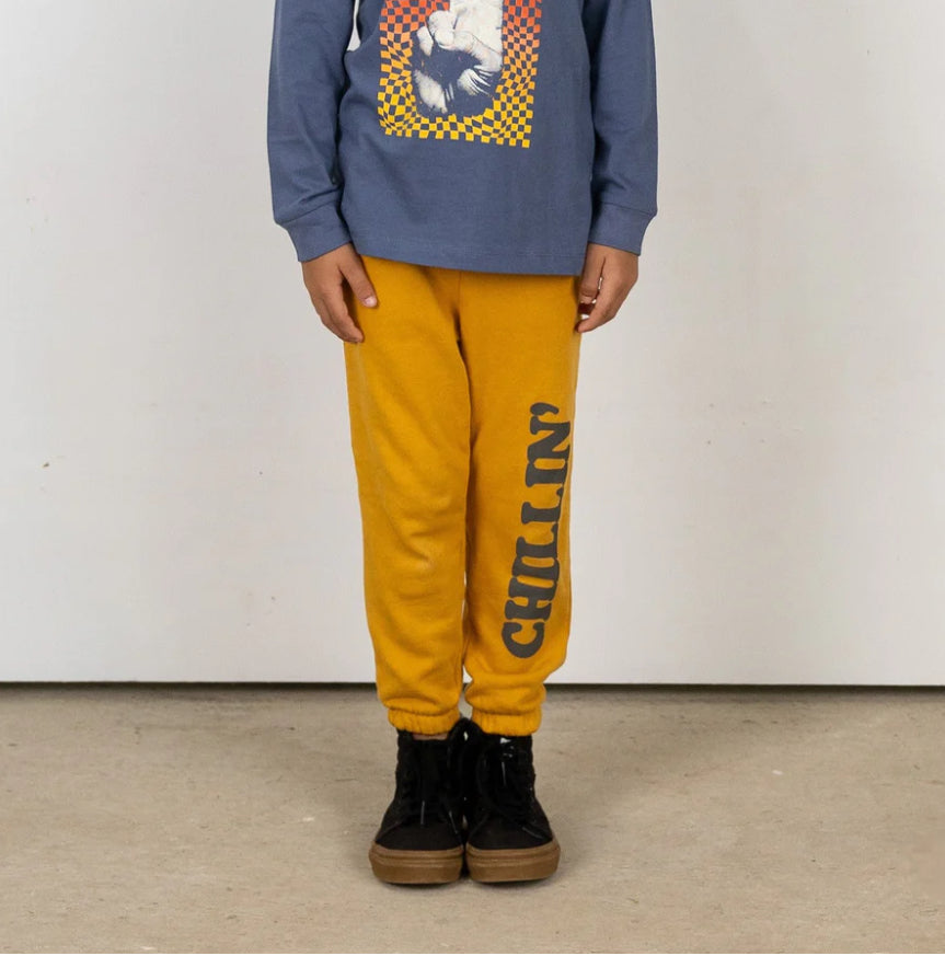 Chillin Sweatpants in vintage gold cotton fleece by Tiny Whales