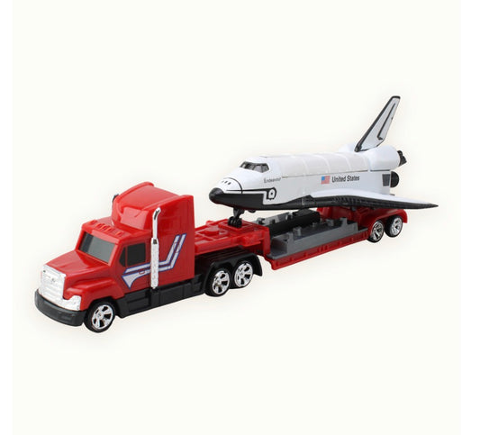 Daron die-cast Space Shuttle with opening cargo bay and transporter truck with free-wheeling action