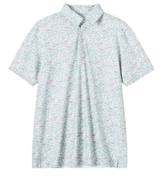 Men's marsh camo polo by Meripex in refined neutral tones