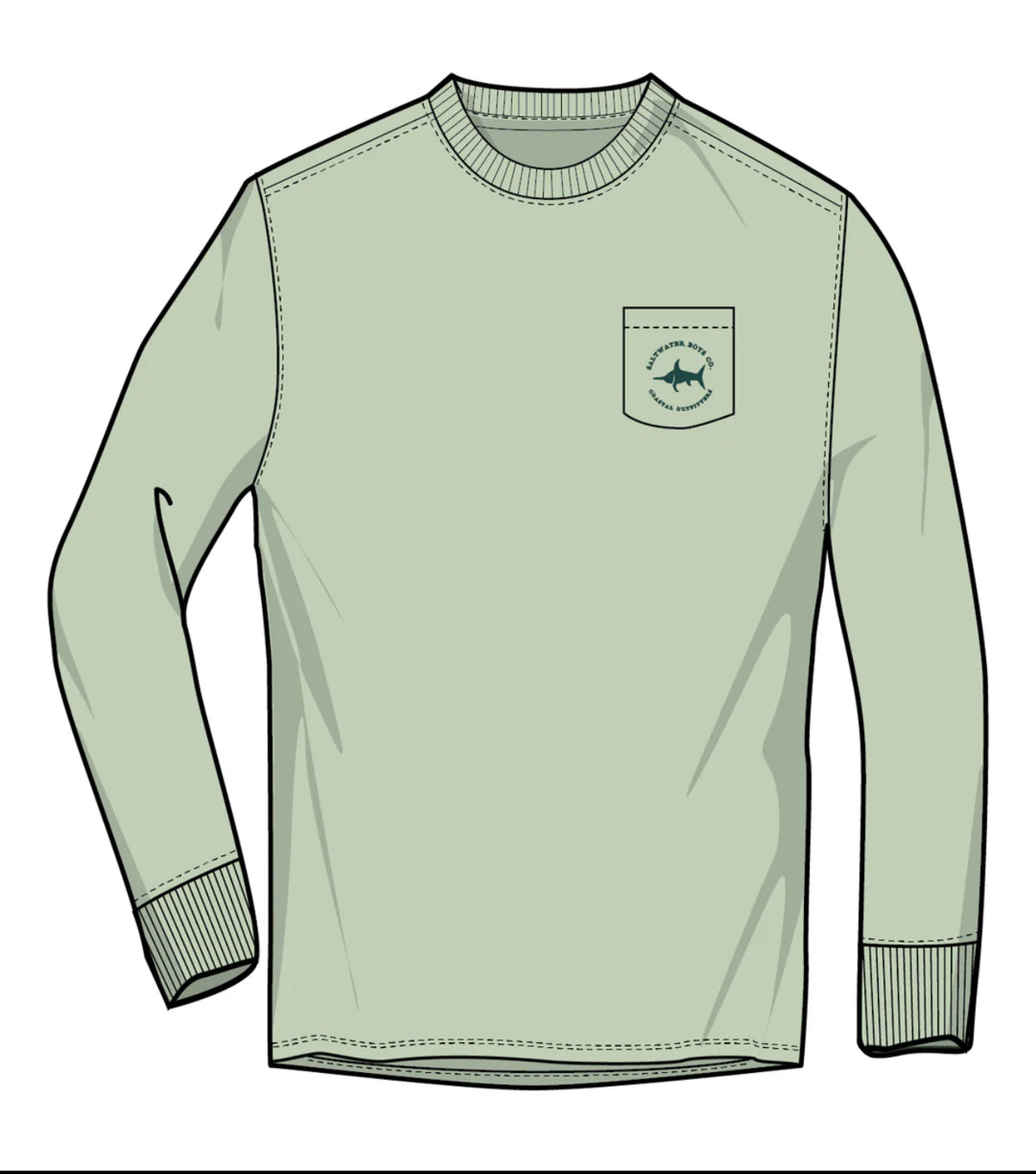 Christmas Postcard Long Sleeve T-Shirt (Light Green) - Saltwater Boys