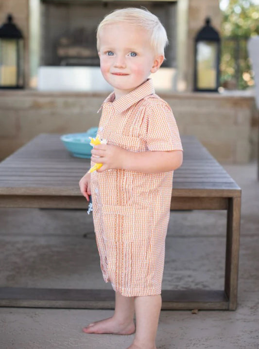 Guayabera-Gameday Wave Check SS Romper-Blue Quail