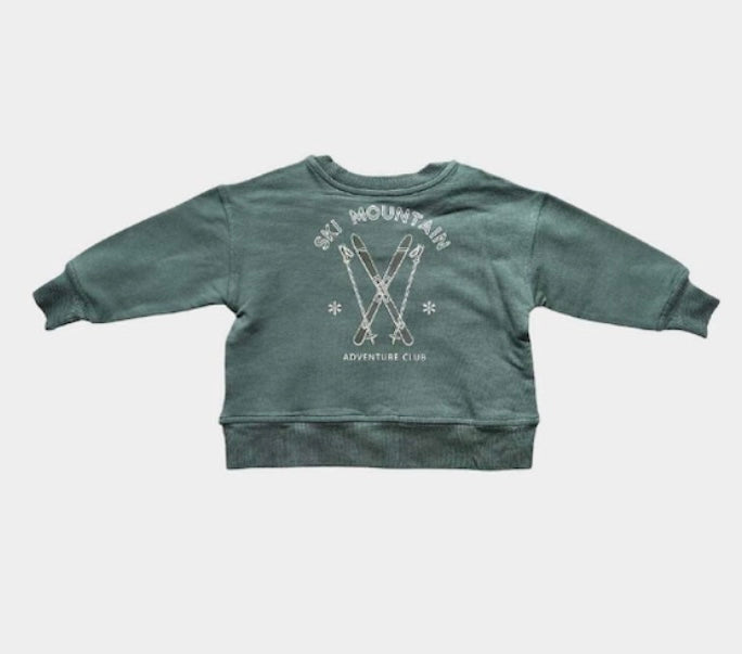 Baby Sprouts Boxy Ski Mountain Pine sweatshirt in soft bamboo blend