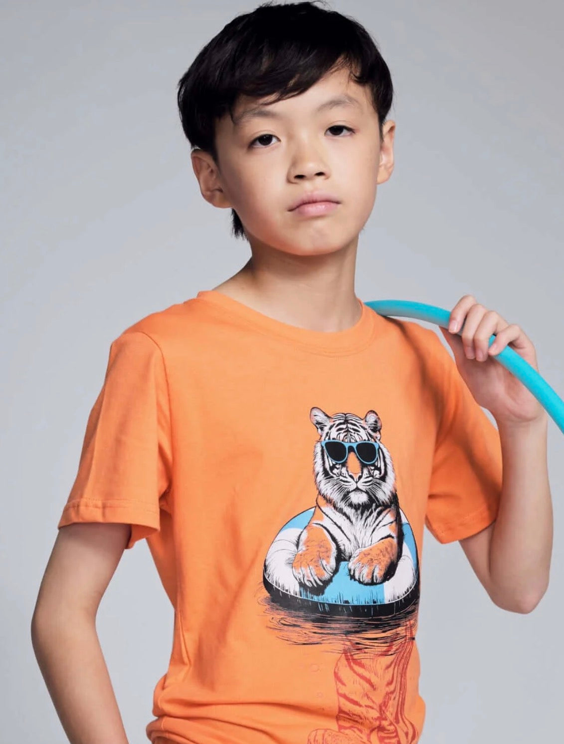 Appaman graphic short sleeve tee in tangerine with crewneck and pullover fit