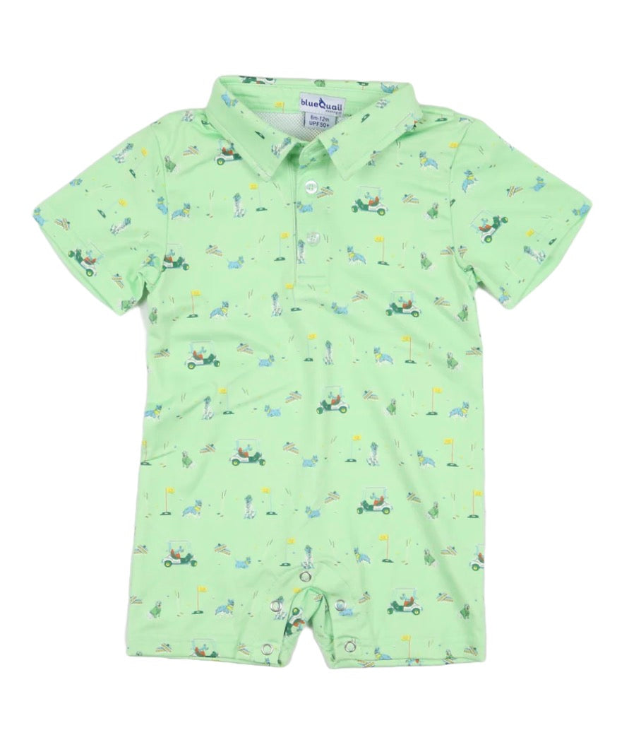 Dogwood Polo Short Sleeve Romper in performance fabric with UPF 50+ protection