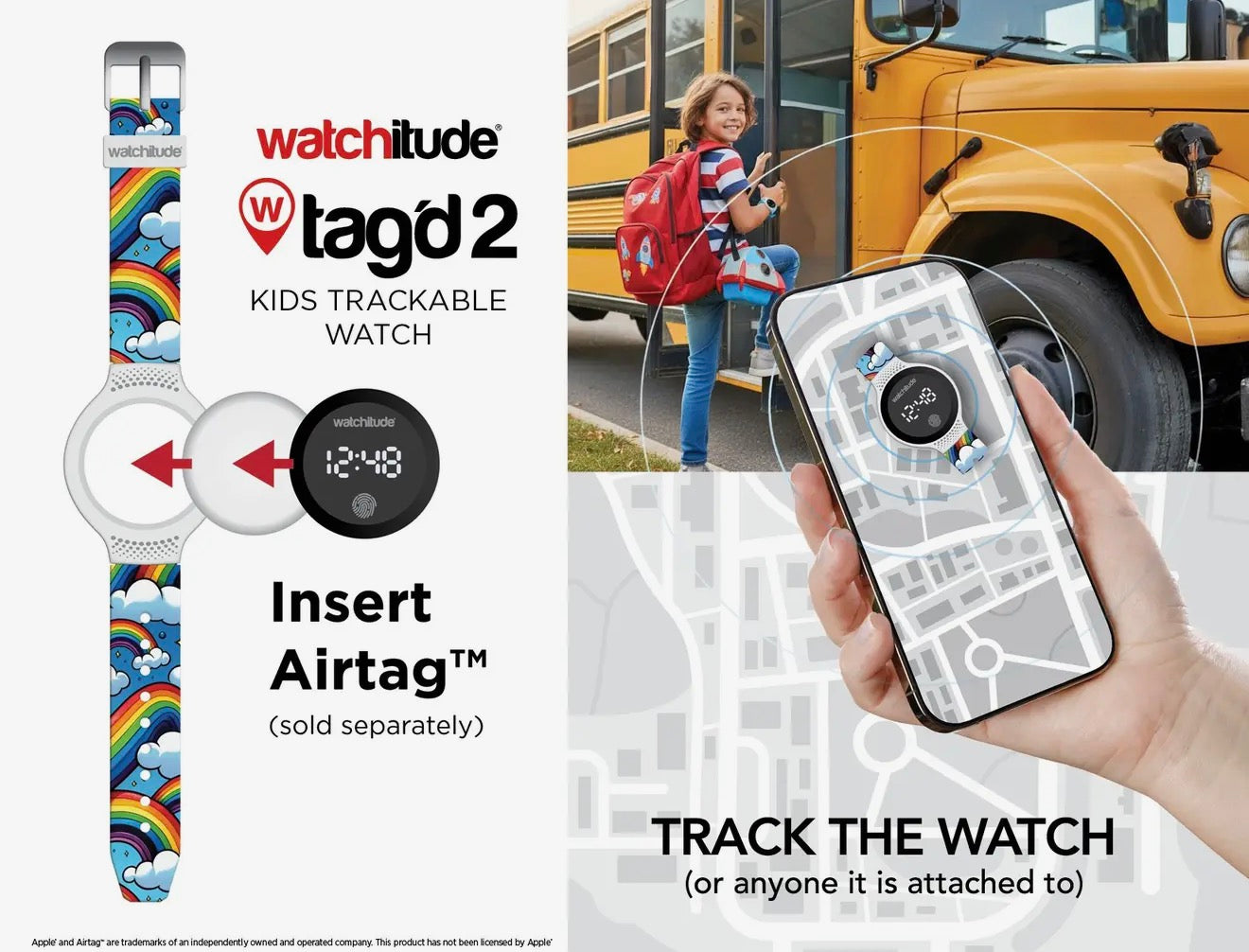 Watchitude Tag'd 2 trackable slap watch with AirTag technology, vibrant design