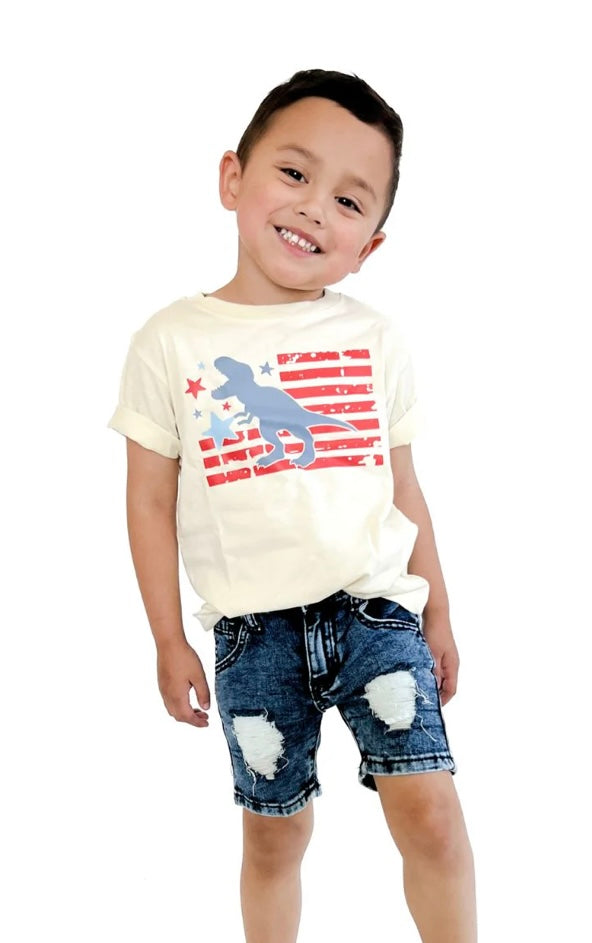 All American Dino T-Shirt in Natural by Sweet Wink, refined dinosaur graphic on quality tee