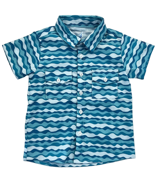 Dylan- Performance Wave Print, Button Front Shirt