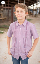 Load image into Gallery viewer, Guayabera, Game Day, Wave Check SS Shirt-Blue Quail

