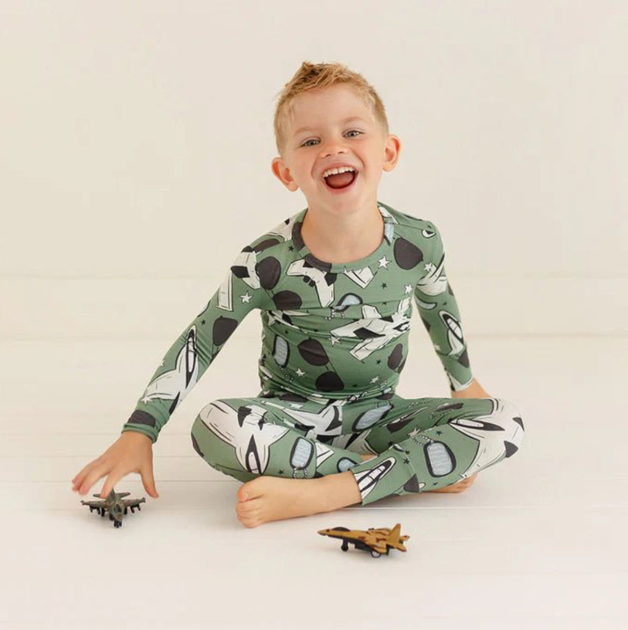 Posh Peanut Airman Two Piece pajamas in refined style