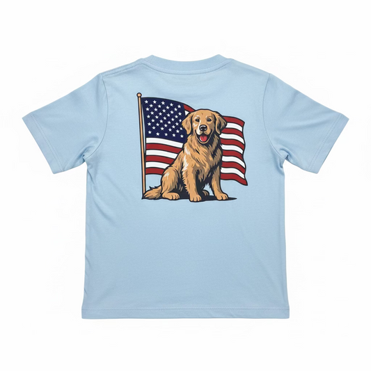 Asher - Blue USA Dog Graphic Pocket Tee