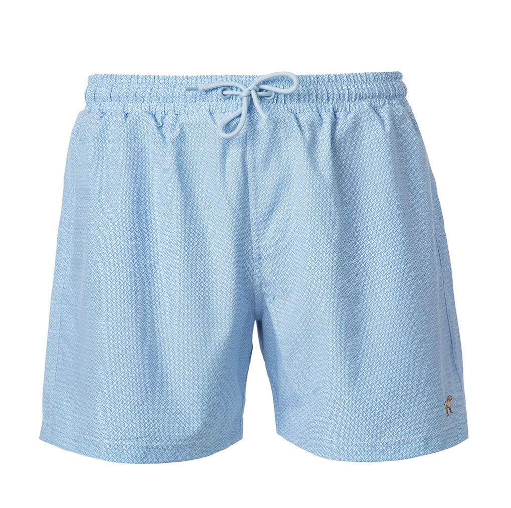 Fieldstone Diamond Swim Trunks in navy, front view, lightweight performance fabric