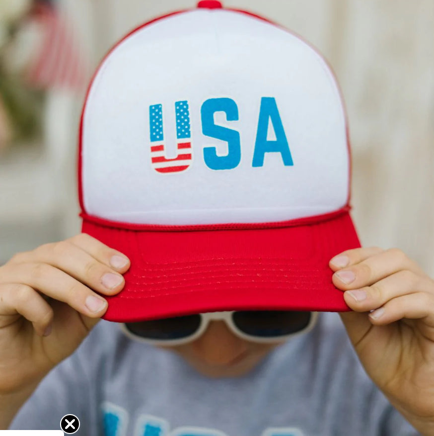 USA Flag Trucker Hat Red/White