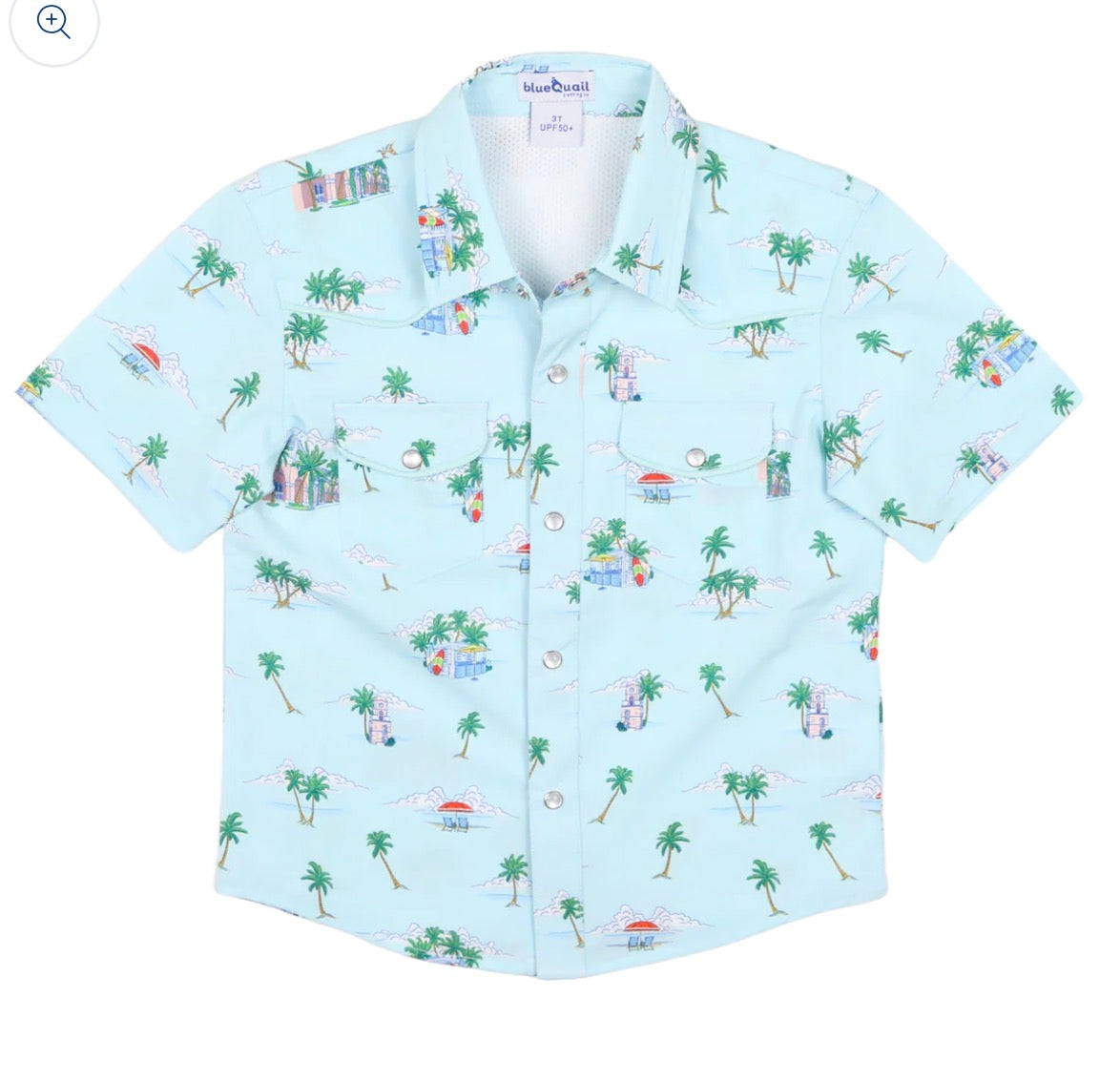 Blue Quail Coastal Getaway Pearl Snap Short Sleeve Shirt in refined print with authentic pearl snap closures