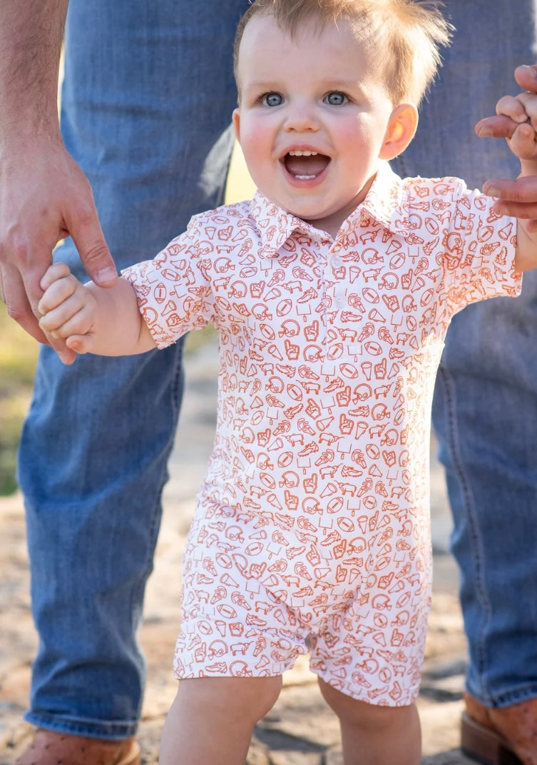 Kickoff Burnt Orange Polo SS Romper