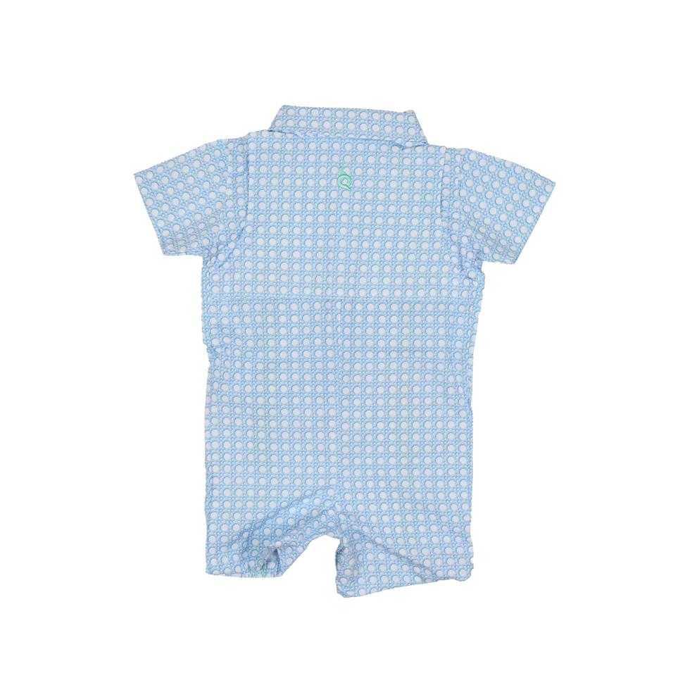 Guayabera- Blue Cane Lattice SS Romper-Blue Quail