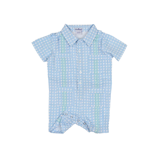 Guayabera- Blue Cane Lattice SS Romper-Blue Quail
