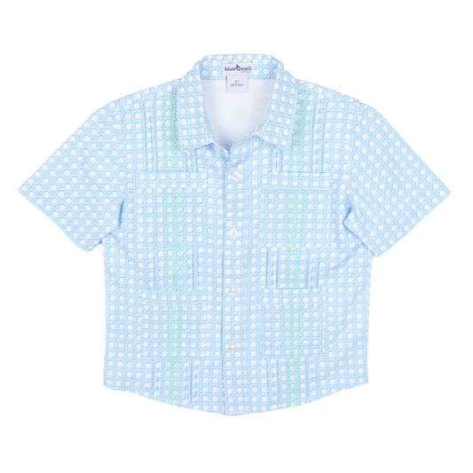 Guayabera-Blue Cane Lattice SS Shirt-Blue Quail