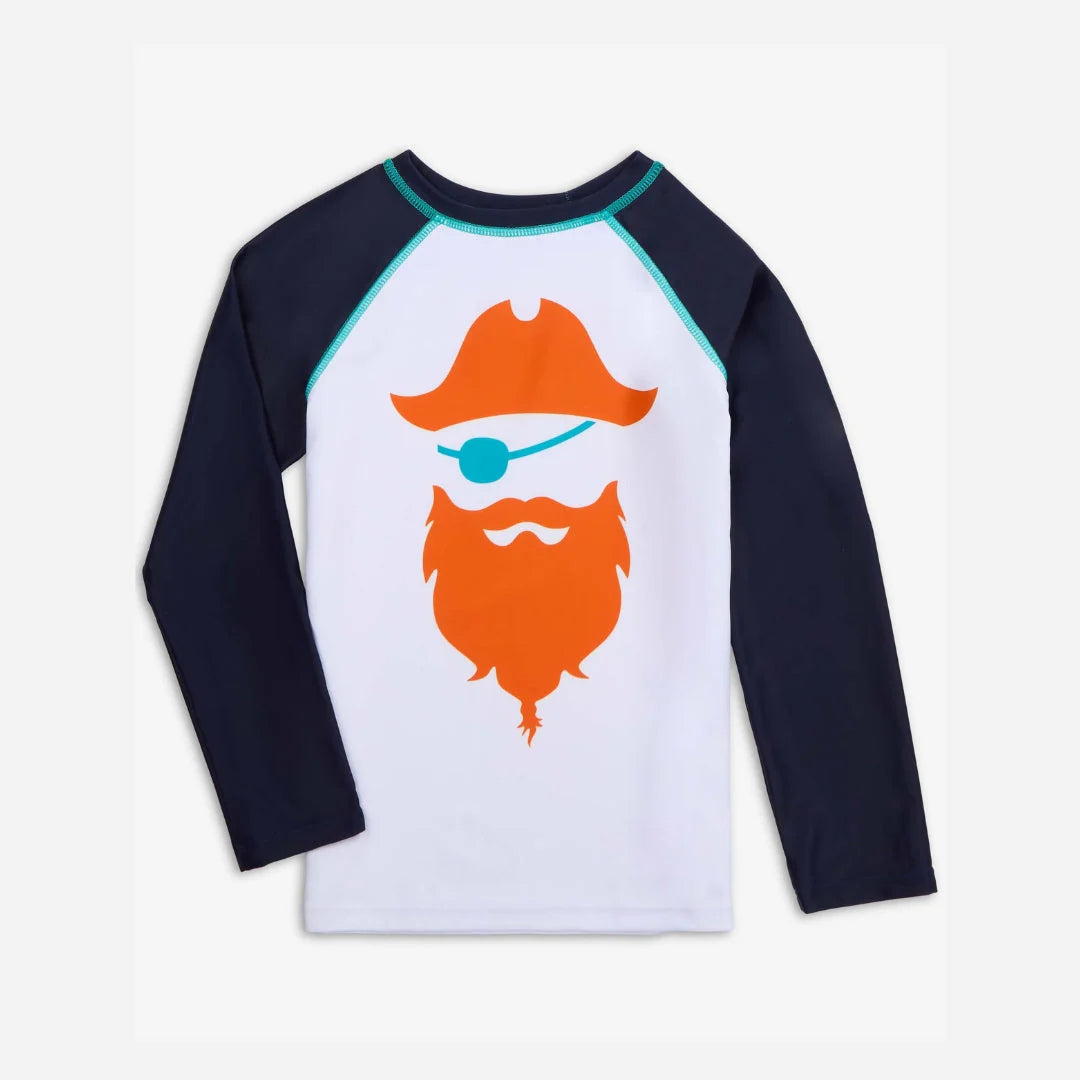 Appaman Blackbeard Rashguard long-sleeve boys' swim shirt in navy with pirate motif