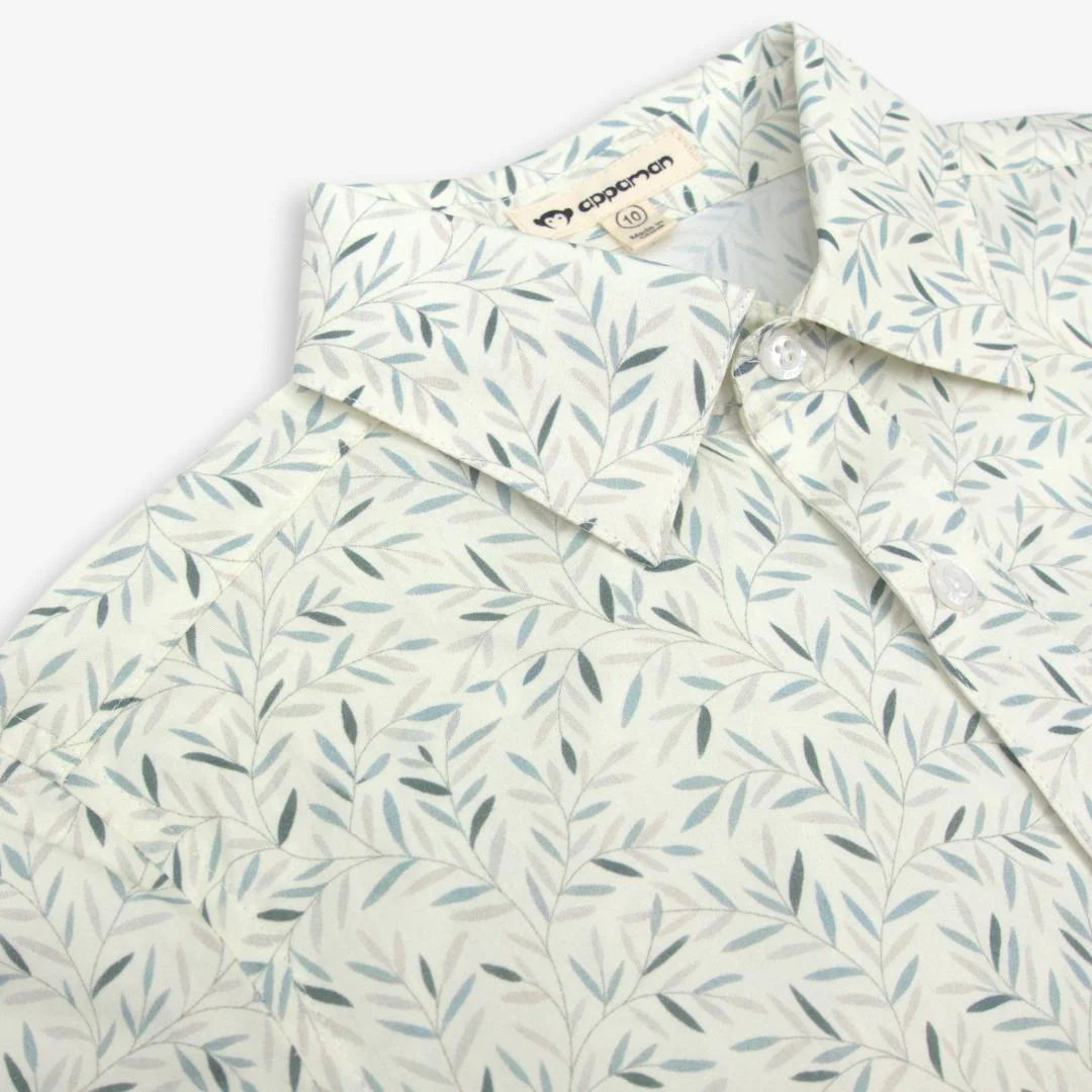 Appaman Day Party Button Up in Micro Greens, short-sleeve cotton shirt