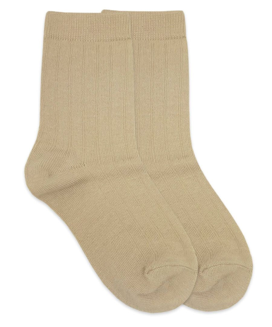 LV Ribbed Crew Sock by Jefferies in neutral tone, showing ribbed knit construction and crew height