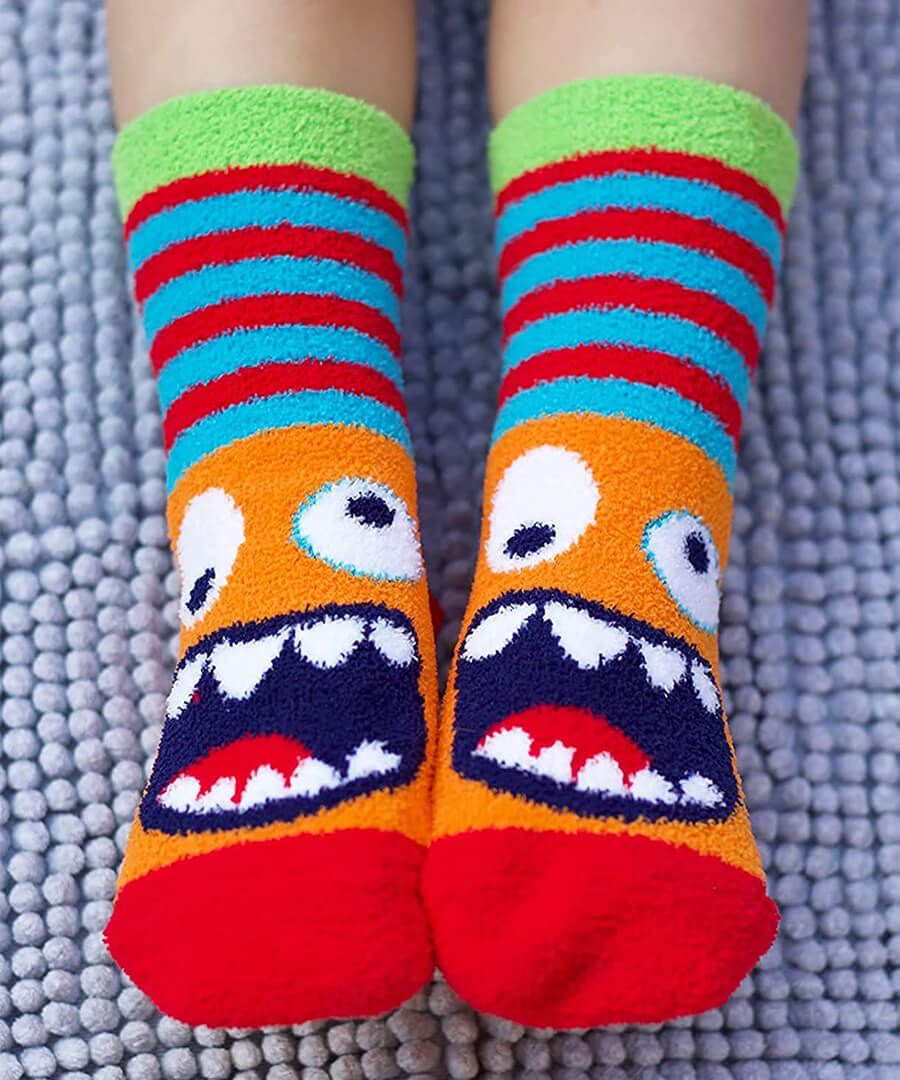 Jefferies Socks fuzzy monster slipper socks with non-skid grippers, 2-pack
