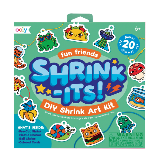 Ooly Shrink-Its DIY Shrink Art Bracelet Kit with 20 pre-cut plastic charms, colored cords, and ball chains