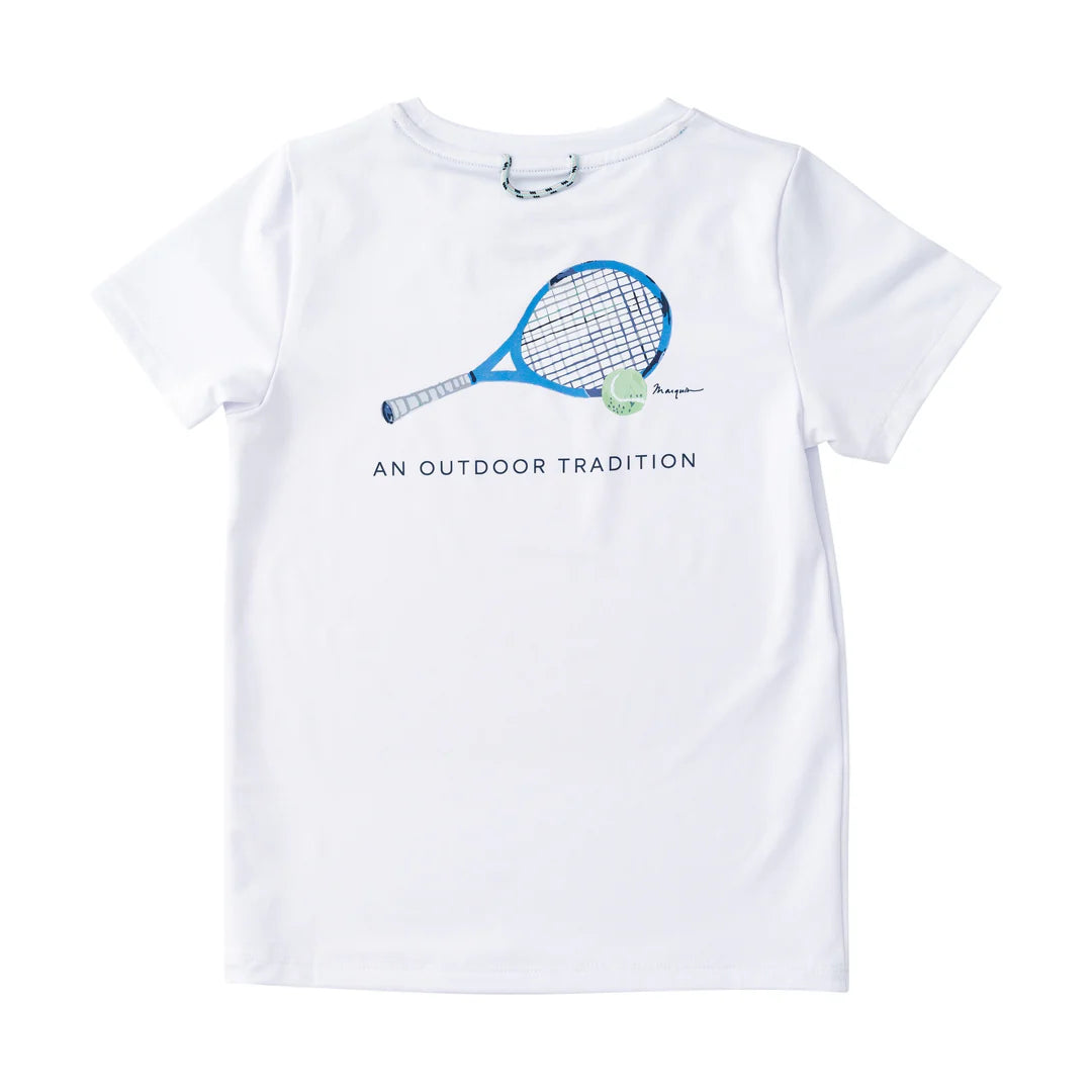 Prodoh Pro Performance short sleeve tee with custom hand-painted tennis racket and ball artwork on back