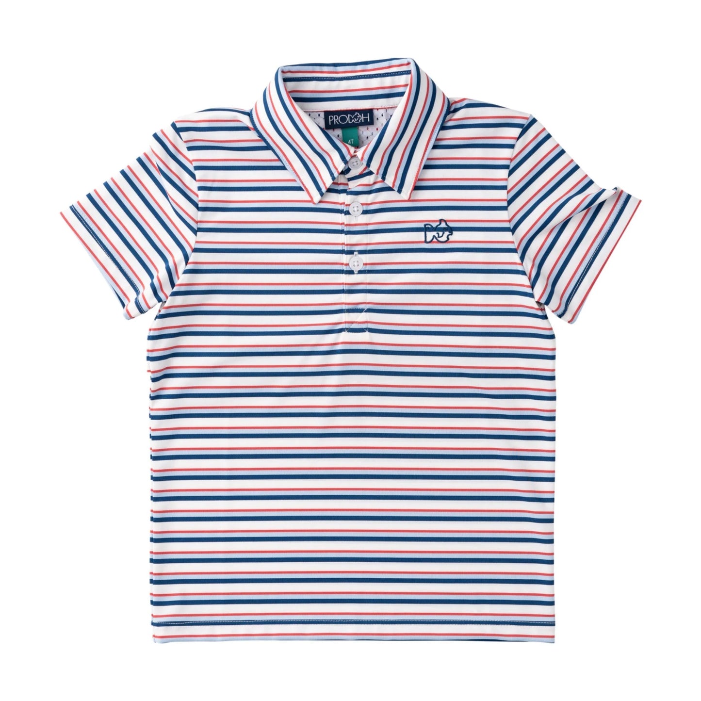 Marine green short sleeve performance polo with subtle stripe, 3-button placket, and mesh back panel