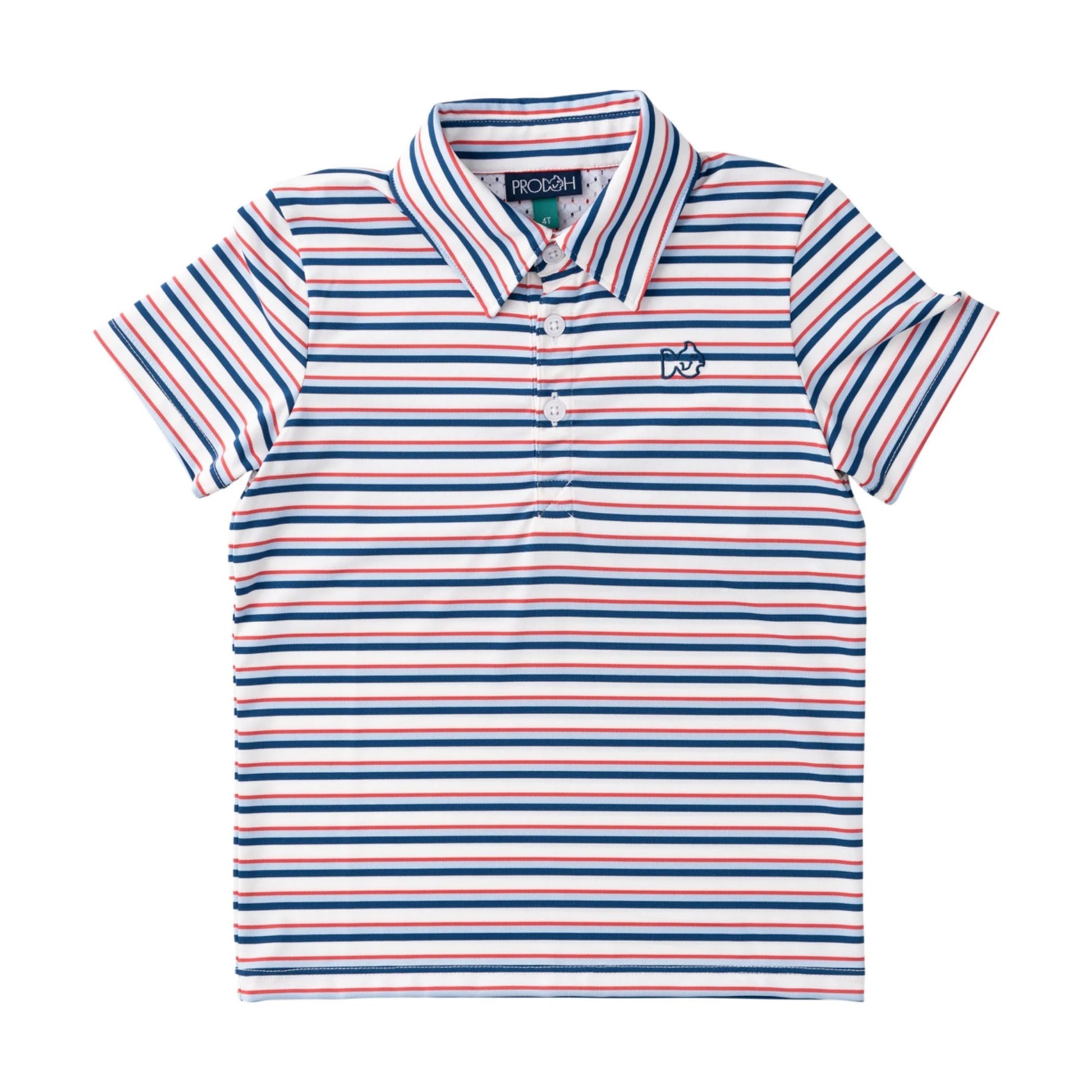 Marine green short sleeve performance polo with subtle stripe, 3-button placket, and mesh back panel