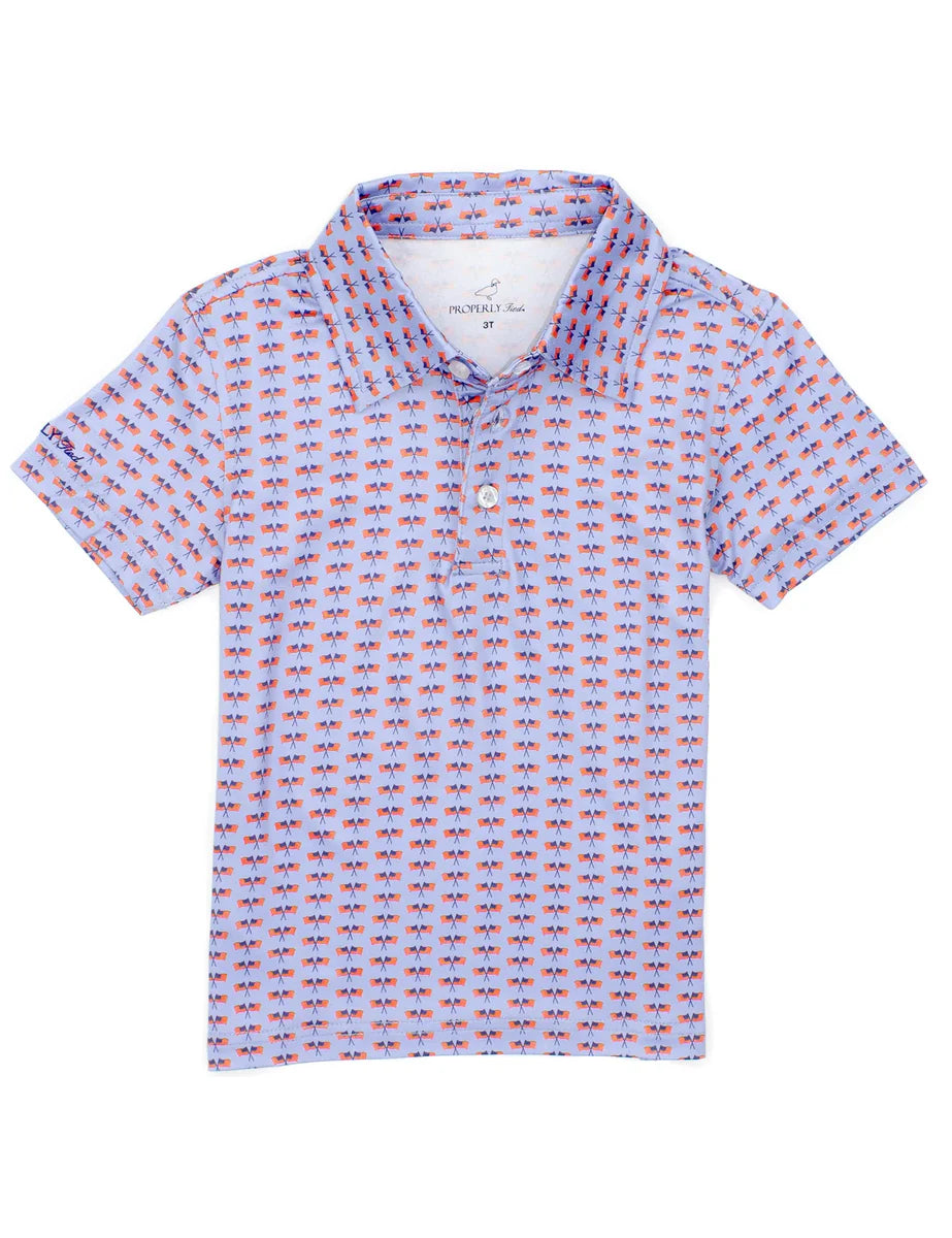 Inlet Polo in Freedom Flag by Properly Tied—lightweight, moisture-wicking polo with subtle stretch