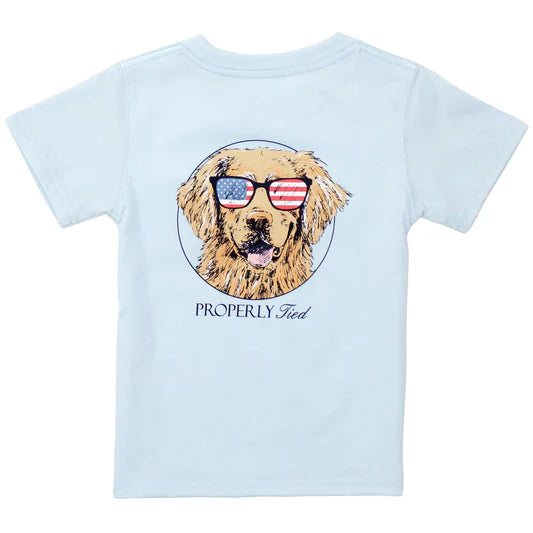 Patriot Dog short sleeve tee in periwinkle, 100% Pima cotton, Properly Tied
