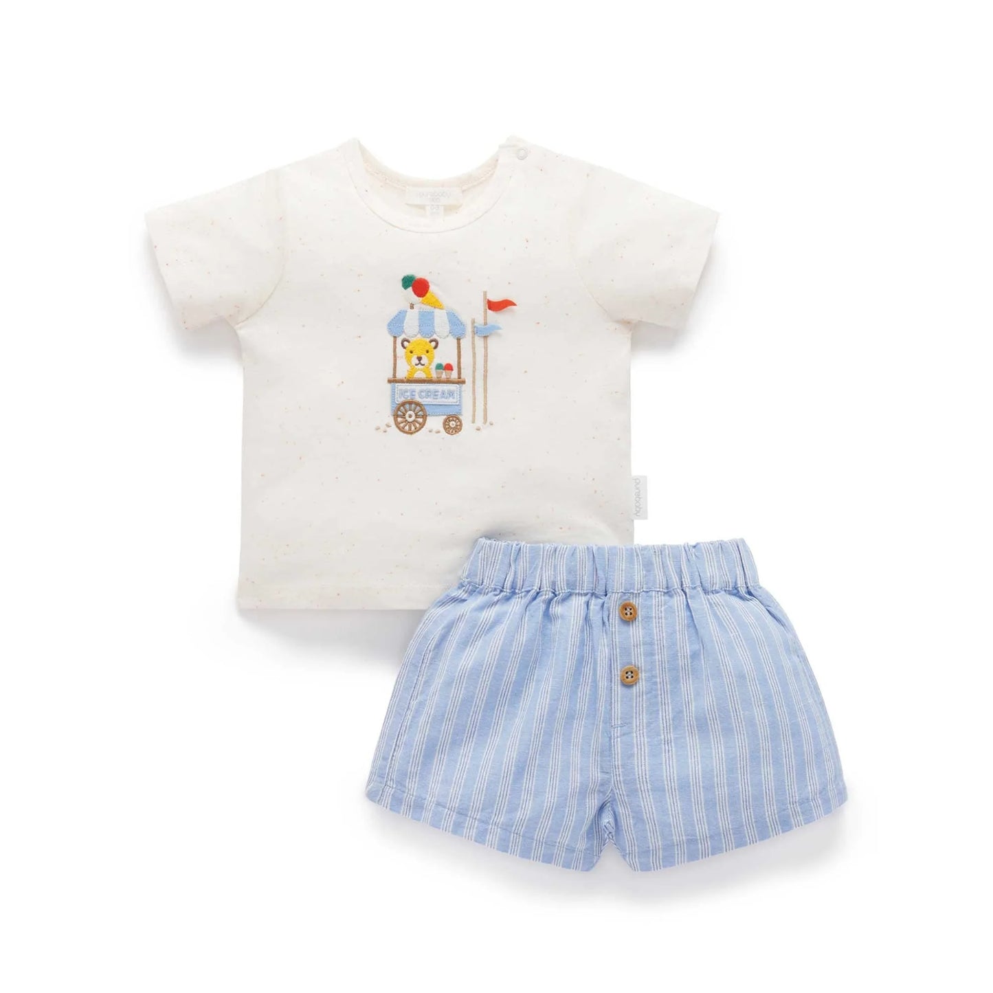 Ice Cream Cart Set Laguna Stripe by Purebaby: organic cotton tee with applique and striped shorts