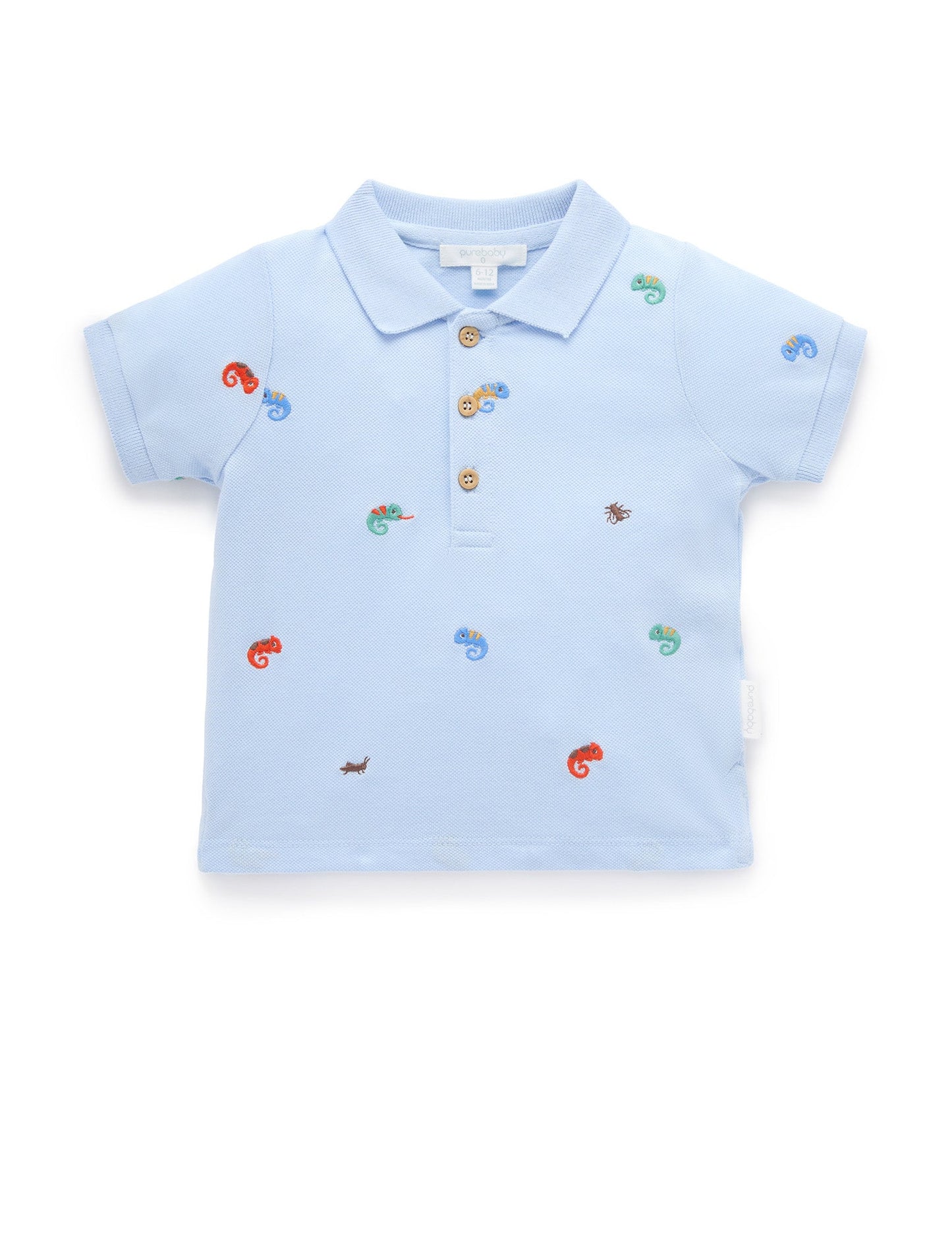 Chameleon Polo in organic cotton pique with all-over embroidery detail and ribbed collar