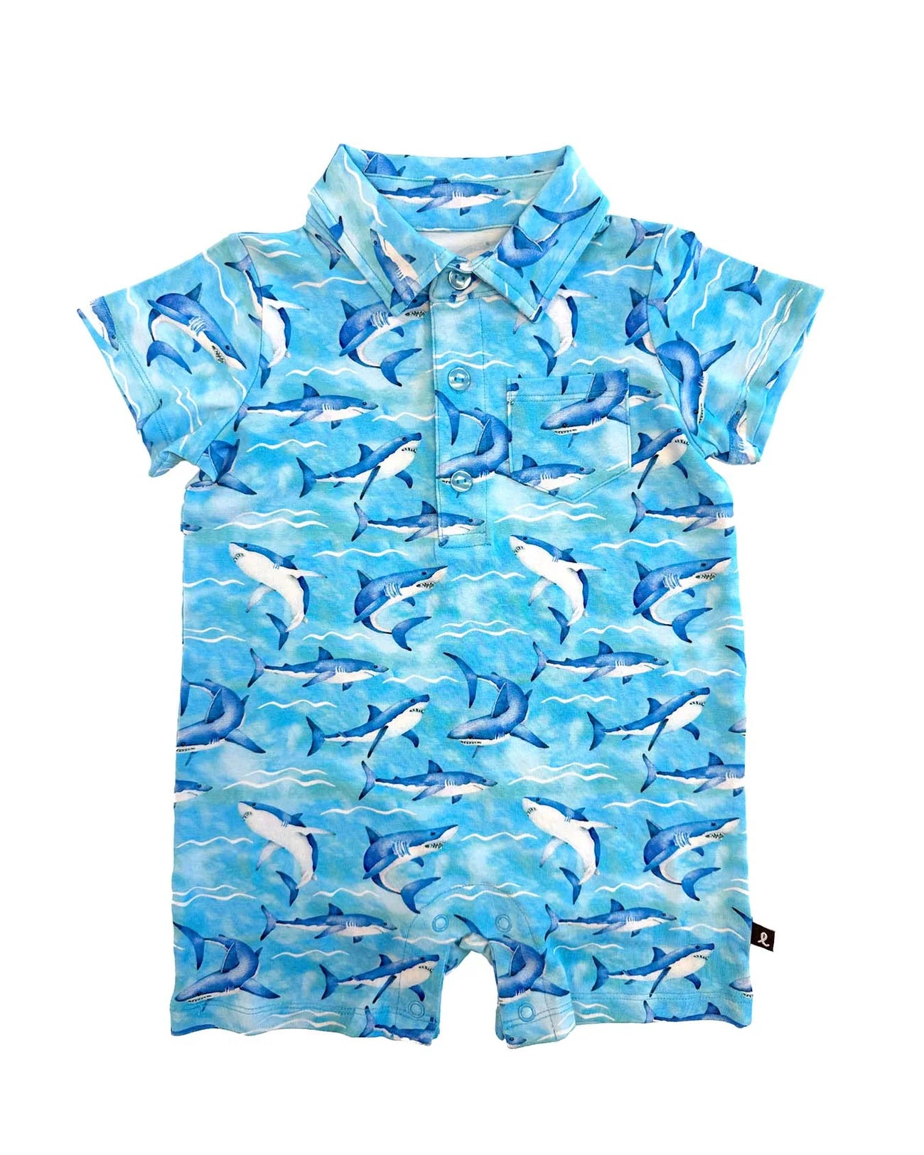 Justin Polo Romper by Lev Baby; GOTS certified one-piece romper with classic polo collar