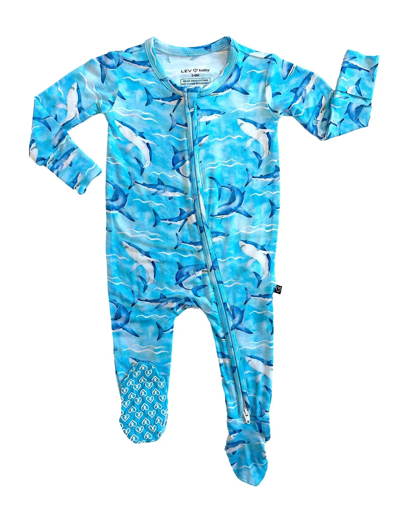 Justin Zippered Footie by Lev Baby in viscose bamboo with double-zipper closure and signature heart grips