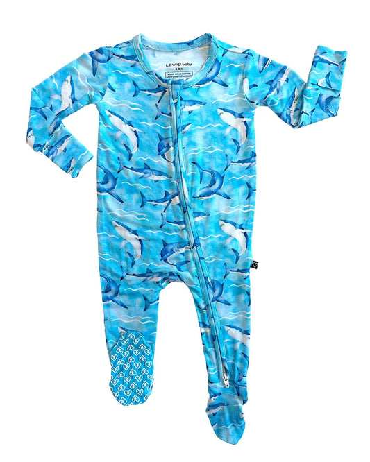 Justin Zippered Footie by Lev Baby in viscose bamboo with double-zipper closure and signature heart grips