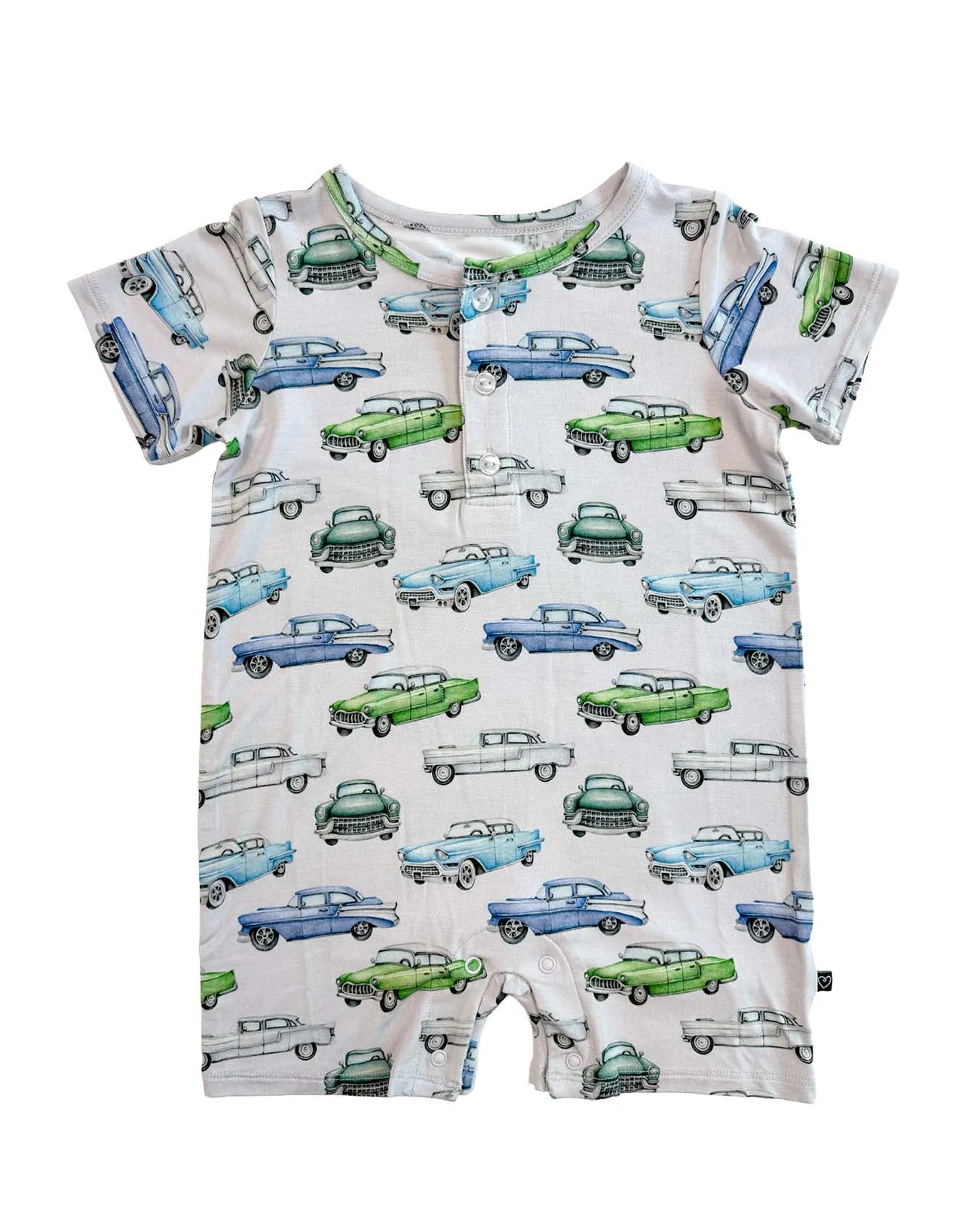 Elvis Henley Romper in organic bamboo by Lev Baby, tagless design