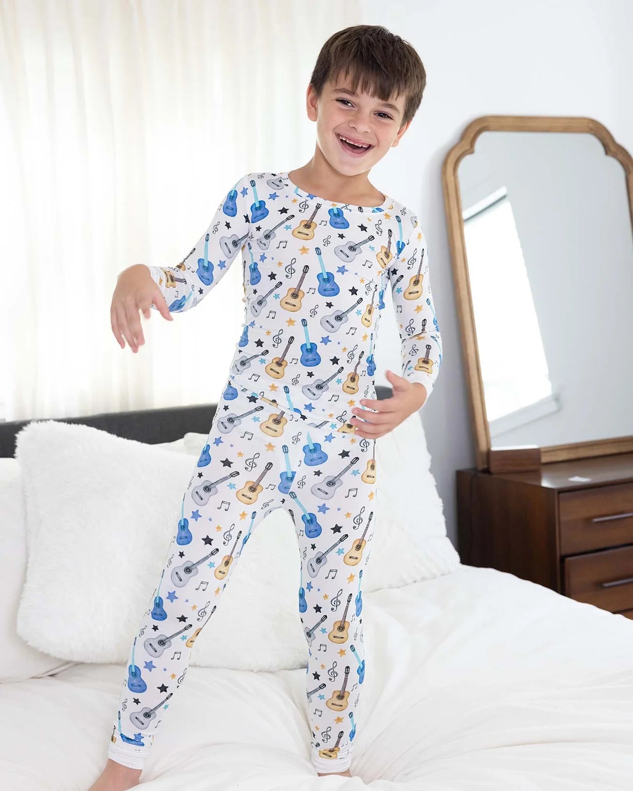 Brad 2 Piece Lounge Set in organic bamboo by Lev Baby—tagless, moisture-wicking pajamas for sensitive skin