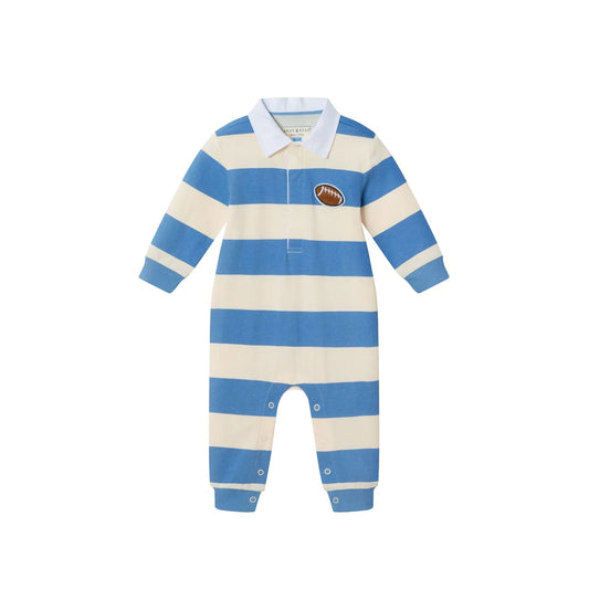 Football Polo Romper-Blue/Cream