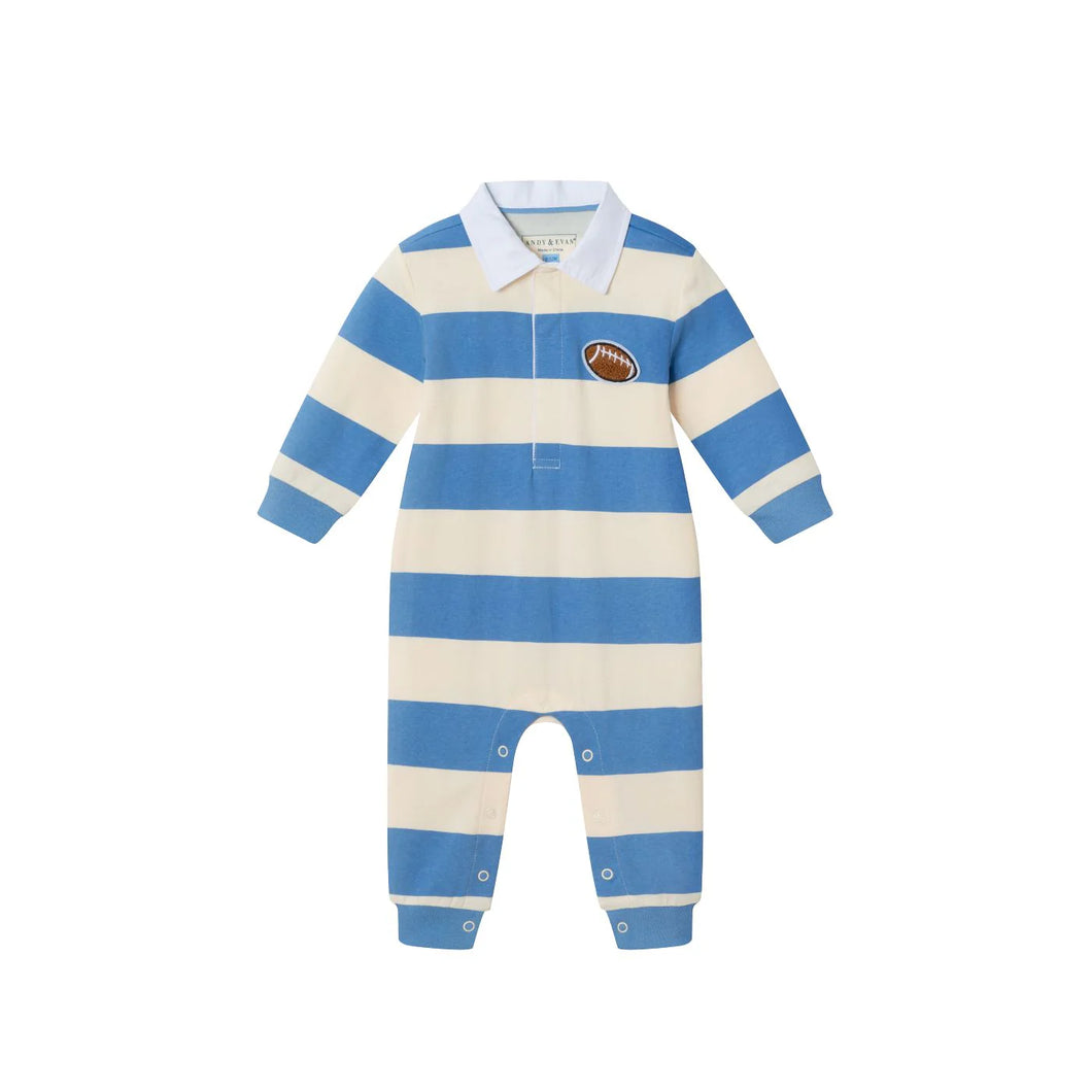 Andy & Evan, Polo Romper-Blue/Cream