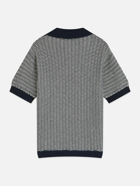 Relaxed Fit Knitted SS Polo-Eggnog/Carbbon Stripe