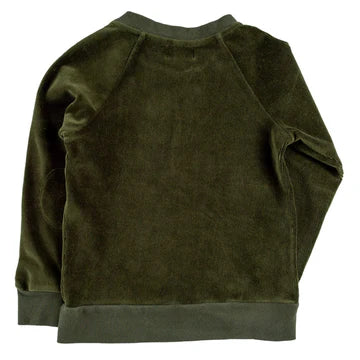 Evergreen corduroy pullover with retro elbow patches by Miki Miette