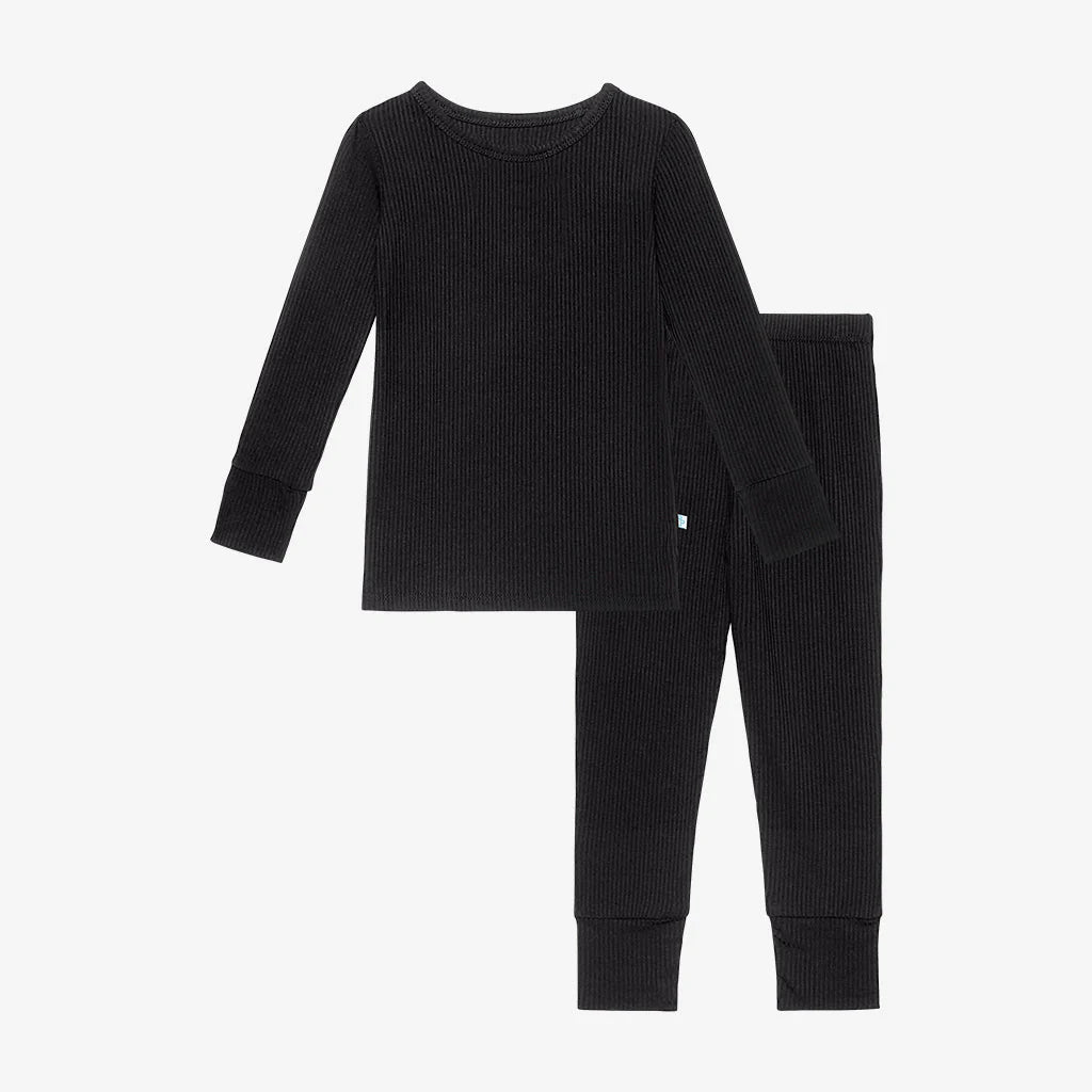 Solid Ribbed Black Basic Pajama- Posh Peanut