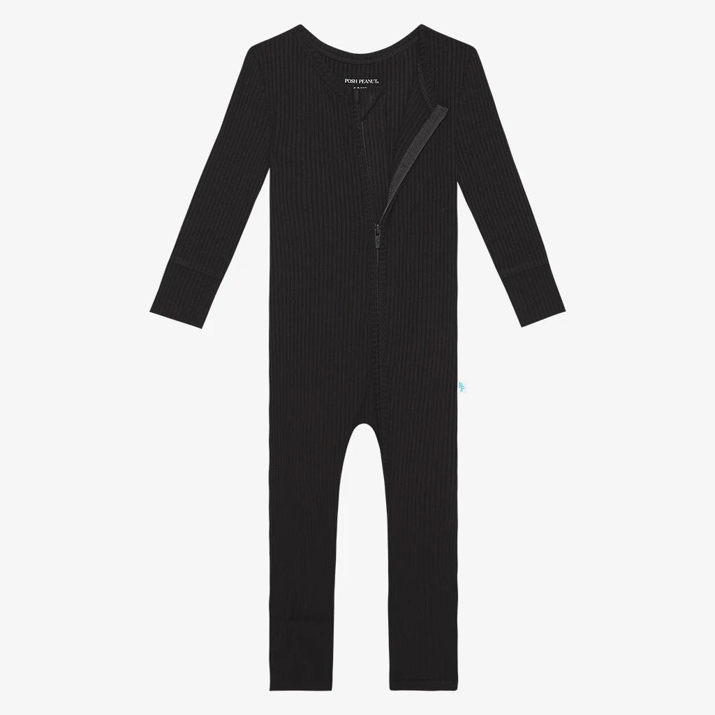 Solid Ribbed Black Convertible One-Piece