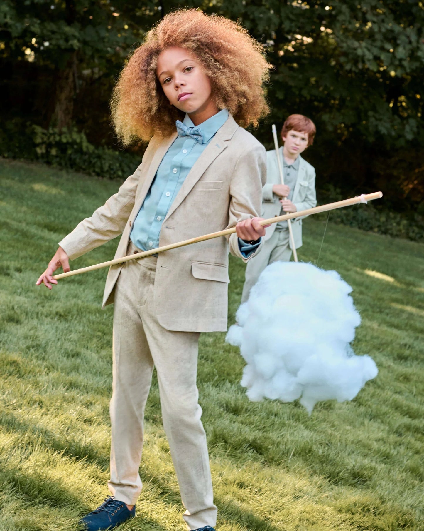 2-PC Strechy Mod Suit, Parchment, Linen
