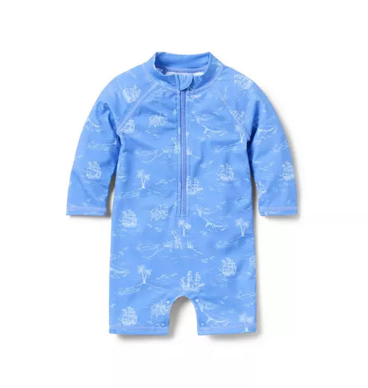 Blue Toile Rashguard One Piece