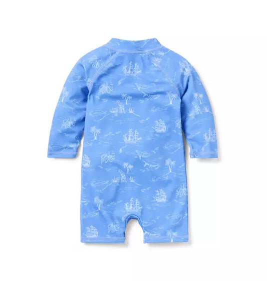 Blue Toile Rashguard One Piece