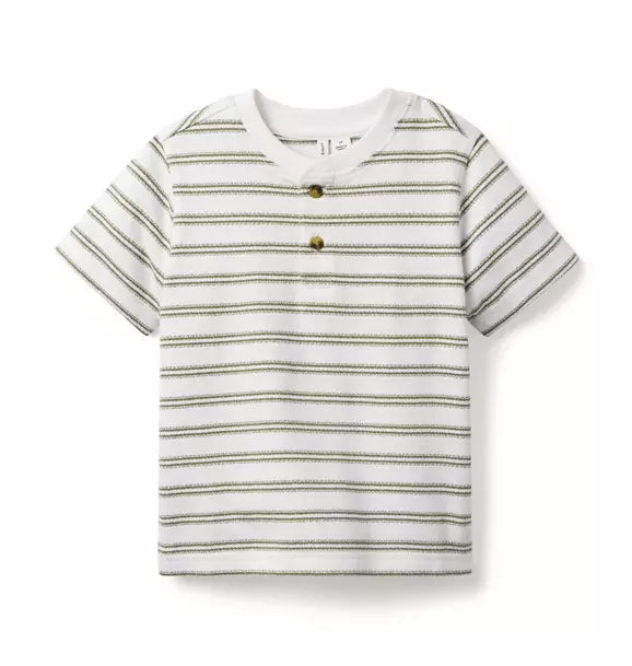 Stripe Henley in textured cotton jersey with half-button placket, Janie and Jack