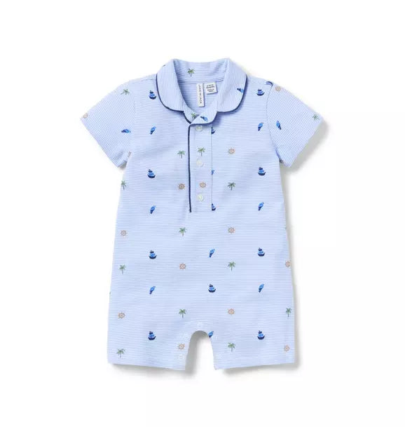 Blue Microstripe Nautical Romper
